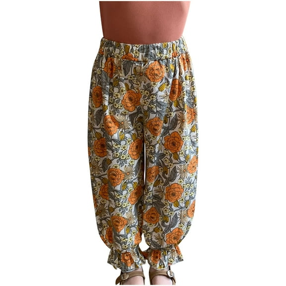 Odeerbi 1-9 Years Toddler Girls Cotton Bloomers Summer Floral Ruffle Jogger Pants Flower Print Cute Leisure Lantern Pants Haren Pants