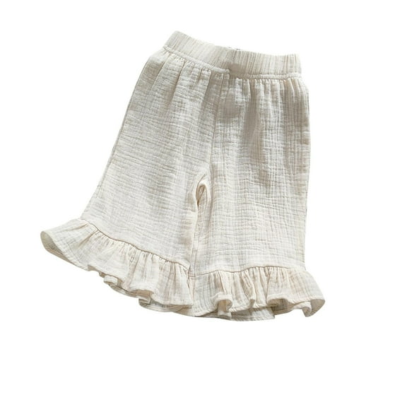 Odeerbi 1-9 Years Toddler Girls Striped Cotton Capris Summer Solid Color Bottom Cute Flounce Pants