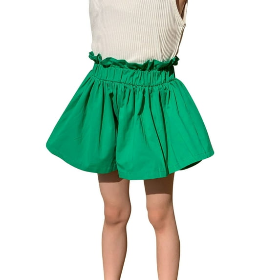 Odeerbi 1-9 Years Toddler Girls Summer Cotton Linen Shorts Ruffle Wide Leg Shorts Casual Breathable Solid Color Cute Leisure Shorts