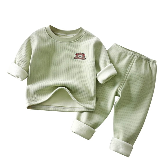 Odeerbi 1-9Y Kids Boys Girls Fleece Pajama Set Cute Soft Pajamas Toddler Winter Solid Color Long Sleeved Thickening Home Wear Clothes Suit Baby Clothes