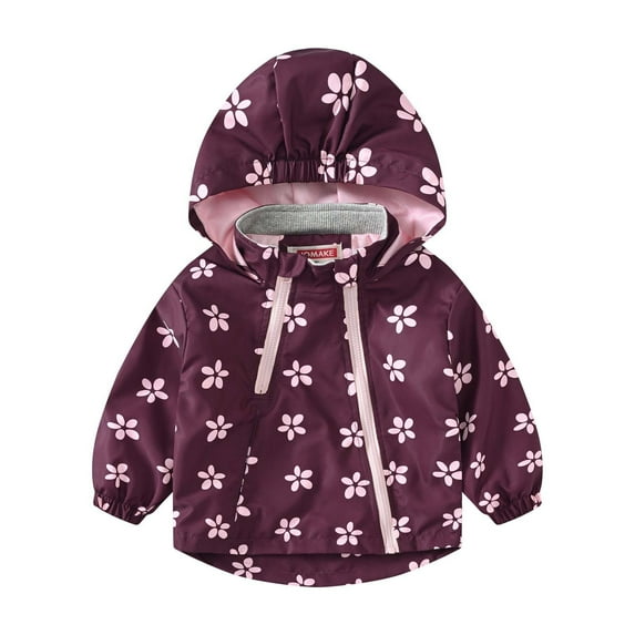 Odeerbi 1-9Y Kids Boys Girls Winter Coat Windbreaker Children's Double Zipper Printed Hooded Jackets Windbreaker Coat Baby Clothes Burgundy