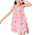 thumbnail image 1 of Odeerbi 1-9Y Toddler Girls Cute Floral Nightdress Soft Princess Nightgown Young Children's Casual Floral Dress Wear Scoop Neck Short Sleeve Flowy Print Dress Baby Clothes Pink, 1 of 6