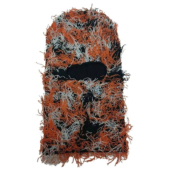 Odeerbi 1 Hole Full Face Mask Cover Distressed Fuzzy Ski Mask Outdoors Sports Winter Balaclava Cap Knitted Mask for Adult Distressed Windproof Mask For Men Women Orange