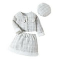thumbnail image 1 of Odeerbi Toddler Girls Outfits Long Sleeve Jacket with A-Line Skirt and Beret Hat Three-piece Set, 1 of 4