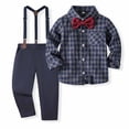 thumbnail image 1 of Odeerbi 18M-6Y Toddler Boys Cotton Gentleman Formal Dress Suit Casual Long Sleeve Plaid Dress Shirt Overall Pants Set Toddler Boys Clothes, 1 of 6