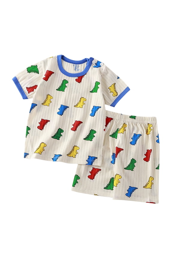 18M-7Y Toddler Boys Girls Summer Cotton Pajamas Short Sleeve Tops Shorts Set Soft Loungewear Dinosaur Print Sleepwear Casual Two-piece Pajama Sets Toddler Boys Girls Clothes