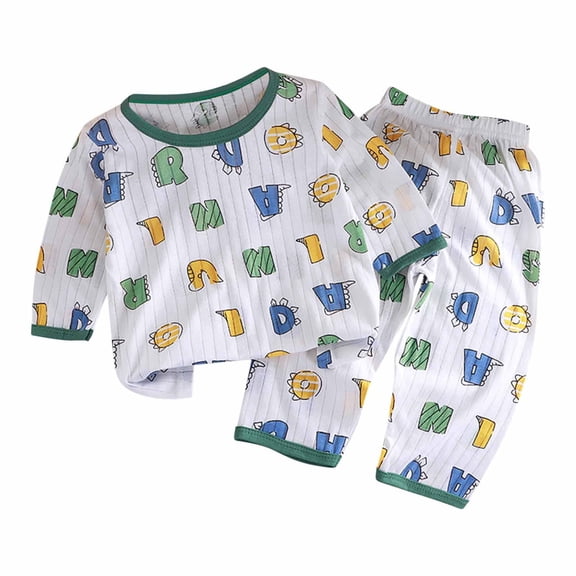 Odeerbi 18M-9Y Toddler Boys Girls Summer Cotton Pajamas Long Sleeve Tops Pants Set Soft Loungewear Cute Print Sleepwear Casual Two-piece Pajama Sets Toddler Boys Girls Clothes