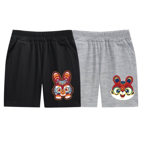 Odeerbi 2-10 Years Kids Boys 2 PCS Summer Cotton Bermuda Shorts Cute Print Elastic Waist Casual Shorts