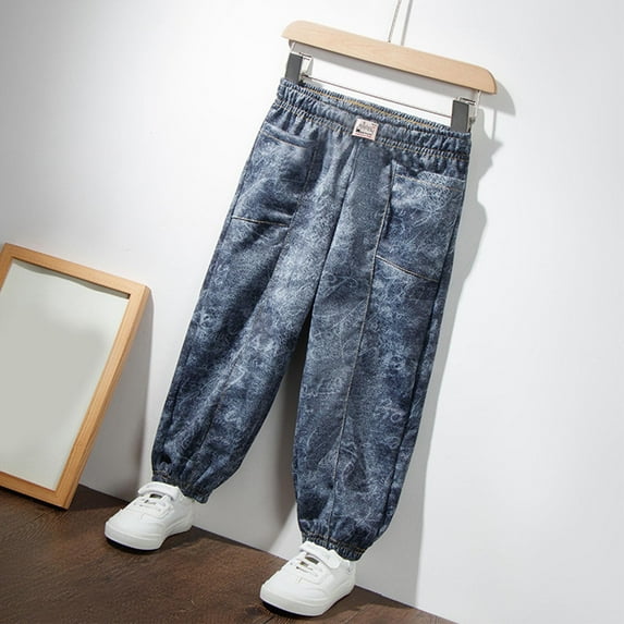 Odeerbi 2-10 Years Kids Boys Jeans Jogger Denim Pants Summer Cute Bottom Denim Cowboy Full Length Pants