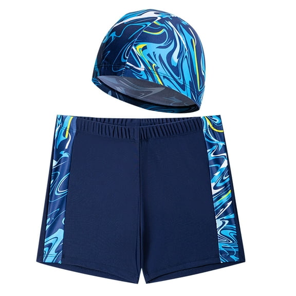 Odeerbi 2-10 Years Toddler Boys Beach Swim Trunks with Swim Cap Set Hawaiian Print Swimming Trunks Quick Drying Swimsuit Shorts Children's Summer Plus Size Cotton Swimsuit