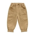 thumbnail image 1 of Odeerbi 2-10 Years Toddler Boys Girls Cotton Straight Leg Pants Casual Solid Color Button Mid Waist Tapered Pants with Pocket, 1 of 5