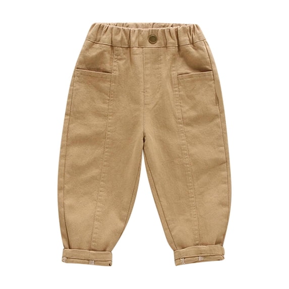 Odeerbi 2-10 Years Toddler Boys Girls Cotton Straight Leg Pants Casual Solid Color Button Mid Waist Tapered Pants with Pocket