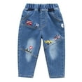 thumbnail image 1 of Odeerbi 2-10 Years Toddler Boys Girls Jeans Cute Excavator Truck Embroidered Denim Pants Mid Waist Cowboy Pants with Pocket, 1 of 9