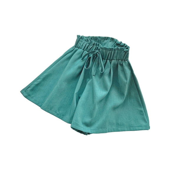Odeerbi 2-11 Years Kids Girls Summer Wide Leg Shorts Casual Elastic Waist Solid Color Breathable Shorts