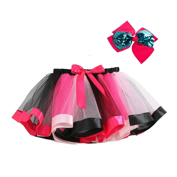 Odeerbi 2-11Y Kids Girls Tulle Tutu Dress Toddler Cute Net Yarn Princess Skirt Multi-color Skirt Bow Hairpin Suit Baby Clothes Black