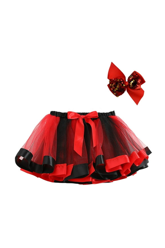 2-11Y Kids Girls Tulle Tutu Dress Toddler Cute Net Yarn Princess Skirt Multi-color Skirt Bow Hairpin Suit Baby Clothes Red