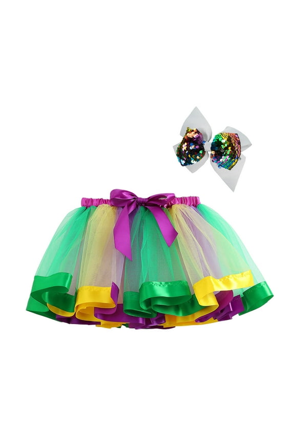 2-11Y Toddler Girls Tulle Tutu Dress Cute Net Yarn Princess Skirt Multi-color Skirt Bow Hairpin Suit Baby Clothes Green
