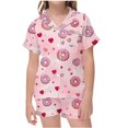 thumbnail image 1 of Odeerbi 2-12 Years Kids Boys Girls Summer Satin Pajamas Notched Lapel Short Sleeve Shirts Shorts Set Soft Loungewear Cute Print Sleepwear Kids Boys Girls Clothes, 1 of 5