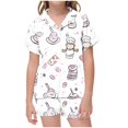 thumbnail image 1 of Odeerbi 2-12 Years Kids Boys Girls Summer Satin Pajamas Notched Lapel Short Sleeve Shirts Shorts Set Soft Loungewear Cute Print Sleepwear Silk Pajama Set Kids Boys Girls Clothes, 1 of 5