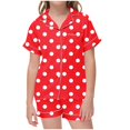 thumbnail image 1 of Odeerbi 2-12 Years Kids Boys Girls Summer Satin Pajamas Notched Lapel Short Sleeve Shirts Shorts Set Soft Loungewear Dots Print Sleepwear Kids Boys Girls Clothes, 1 of 6