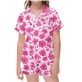thumbnail image 1 of Odeerbi 2-12 Years Kids Boys Girls Summer Satin Pajamas Notched Lapel Short Sleeve Shirts Shorts Set Soft Loungewear Floral Print Sleepwear Kids Boys Girls Clothes, 1 of 5