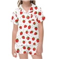 thumbnail image 1 of Odeerbi 2-12 Years Kids Boys Girls Summer Satin Pajamas Notched Lapel Short Sleeve Shirts Shorts Set Soft Loungewear Strawberry Print Sleepwear Kids Boys Girls Clothes, 1 of 5
