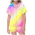 thumbnail image 1 of Odeerbi 2-12 Years Kids Boys Girls Summer Satin Pajamas Notched Lapel Short Sleeve Shirts Shorts Set Soft Loungewear Tie-Dye Sleepwear Two-piece Pajama Sets Kids Boys Girls Clothes, 1 of 6