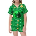 thumbnail image 1 of Odeerbi 2-12 Years Kids Boys Girls Summer St. Patrick's Day Satin Pajamas Notched Lapel Short Sleeve Loungewear Shorts Set Sleepwear Solid Color Pajama Sets Kids Boys Girls Clothes, 1 of 5