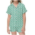 thumbnail image 1 of Odeerbi 2-12 Years Teen Boys Girls Summer Satin Pajamas Notched Lapel Short Sleeve Shirts Shorts Set Soft Loungewear Floral Print Sleepwear Teen Boys Girls Clothes, 1 of 6