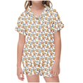 thumbnail image 1 of Odeerbi 2-12 Years Teen Boys Girls Summer Satin Pajamas Notched Lapel Short Sleeve Shirts Shorts Set Soft Loungewear Floral Print Sleepwear Teen Boys Girls Clothes, 1 of 6