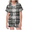 thumbnail image 1 of Odeerbi 2-12 Years Teen Boys Girls Summer Satin Pajamas Notched Lapel Short Sleeve Shirts Shorts Set Soft Loungewear Retro Plaid Print Sleepwear Teen Boys Girls Clothes, 1 of 6