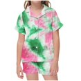 thumbnail image 1 of Odeerbi 2-12 Years Teen Boys Girls Summer Satin Pajamas Notched Lapel Short Sleeve Shirts Shorts Set Soft Loungewear Tie-Dye Sleepwear Two-piece Pajama Sets Teen Boys Girls Clothes, 1 of 6