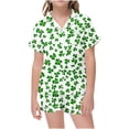 thumbnail image 1 of Odeerbi 2-12 Years Teen Boys Girls Summer St. Patrick's Day Satin Pajamas Notched Lapel Short Sleeve Loungewear Shorts Set Sleepwear Solid Color Pajama Sets Teen Boys Girls Clothes, 1 of 5