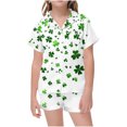 thumbnail image 1 of Odeerbi 2-12 Years Teen Boys Girls Summer St. Patrick's Day Satin Pajamas Notched Lapel Short Sleeve Loungewear Shorts Set Sleepwear Solid Color Pajama Sets Teen Boys Girls Clothes, 1 of 5