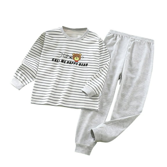 Odeerbi 2-12 Years Kids Boys Girls Cotton Pajamas Outfits Striped Long Sleeve Tops Pants Two-piece Pajama Set Casual Loungewear Kids Boys Girls Clothes