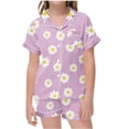 thumbnail image 1 of Odeerbi 2-12 Years Toddler Boys Girls Summer Satin Pajamas Notched Lapel Short Sleeve Shirts Shorts Set Soft Loungewear Daisy Print Sleepwear Toddler Boys Girls Clothes, 1 of 5