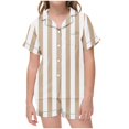 thumbnail image 1 of Odeerbi 2-12 Years Toddler Boys Girls Summer Satin Pajamas Notched Lapel Short Sleeve Shirts Shorts Set Soft Loungewear Striped Sleepwear Two-piece Pajama Sets Toddler Boys Girls Clothes, 1 of 6