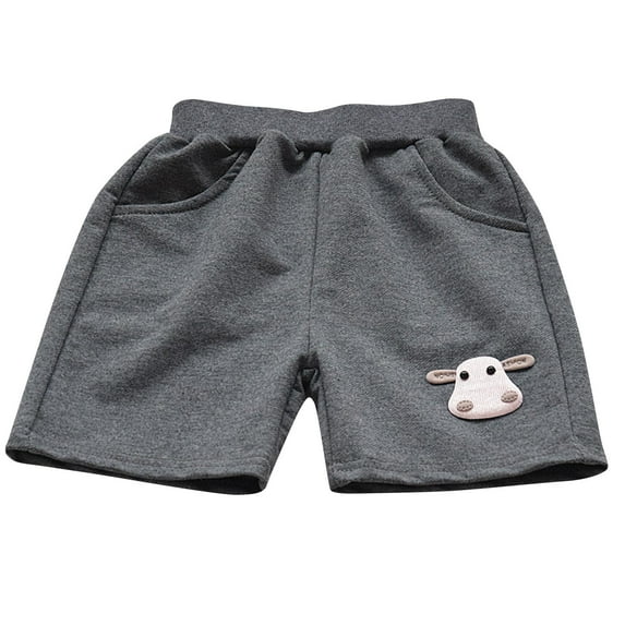 Odeerbi 2-12 Years Toddler Boys Girls Summer Sports Bermuda Shorts Cow Embroidered Workout Athletic Cotton Shorts Elastic Waistband Cute Breathable Mid Length Pants