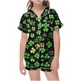 thumbnail image 1 of Odeerbi 2-12 Years Toddler Boys Girls Summer St. Patrick's Day Satin Pajamas Notched Lapel Short Sleeve Loungewear Shorts Set Sleepwear Solid Color Pajama Sets Toddler Boys Girls Clothes, 1 of 1