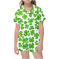 thumbnail image 1 of Odeerbi 2-12 Years Toddler Boys Girls Summer St. Patrick's Day Satin Pajamas Notched Lapel Short Sleeve Loungewear Shorts Set Sleepwear Solid Color Pajama Sets Toddler Boys Girls Clothes, 1 of 5