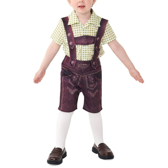 Odeerbi 2-12 Years Toddler Boys Summer Oktoberfest Gentleman Formal Dress Suit Casual Plaid Dress Shirt Overall Shorts with 2PCS Socks Three Pieces Set Toddler Boys Clothes