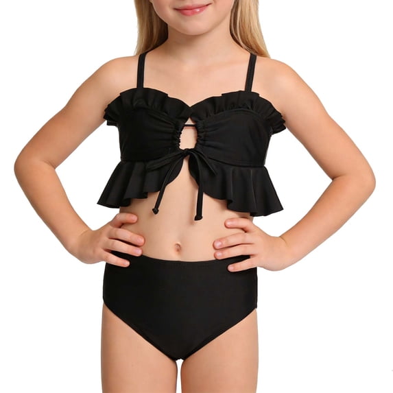 Odeerbi 2-12 Years Toddler Kids Girls 2-Piece Tankini Set Beach Ruffle Swimsuit Summer Cute Bathing Suit