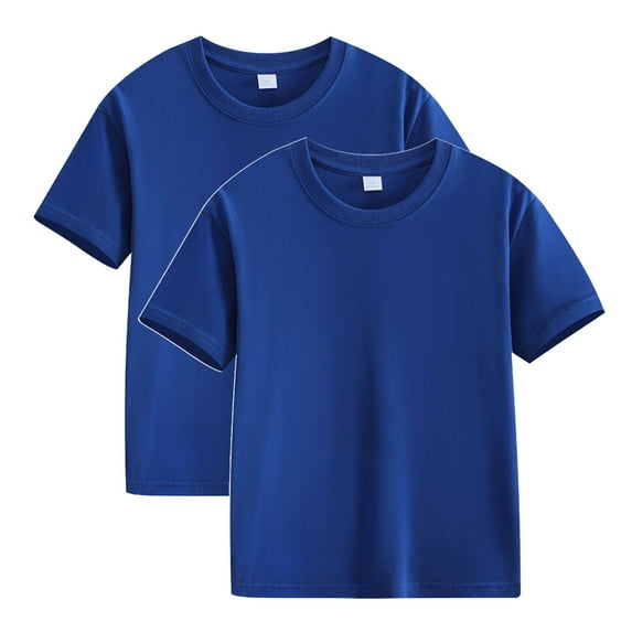 Odeerbi 2-12Y 2PCS Kids Boys Girls Cotton T-Shirt Summer Short Sleeve Shirts Soft Cotton Basic Tees Solid Color Top Dark Blue