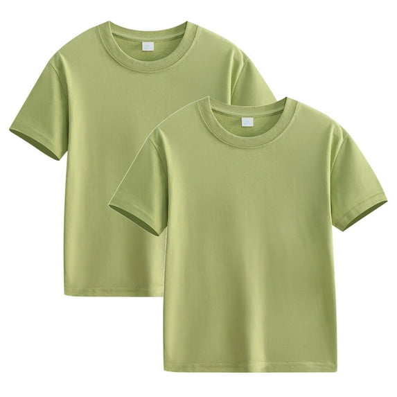 Odeerbi 2-12Y 2PCS Kids Boys Girls Cotton T-Shirt Summer Short Sleeve Shirts Soft Cotton Basic Tees Solid Color Top Green