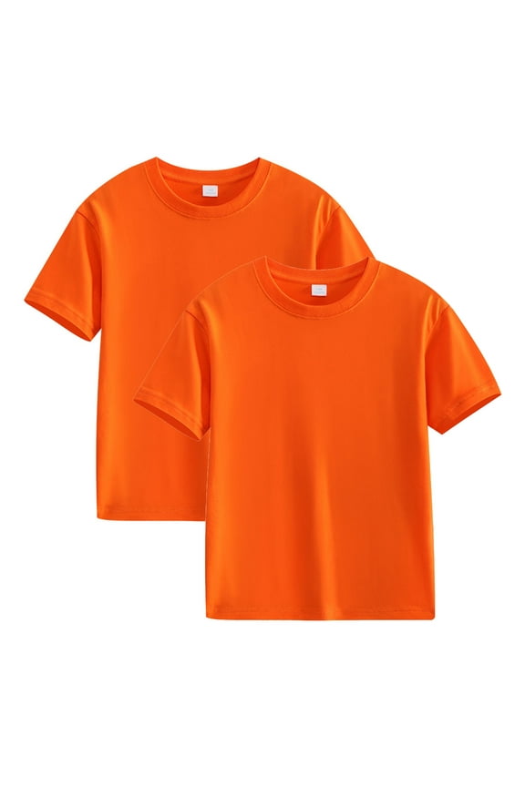 2-12Y 2PCS Kids Boys Girls Cotton T-Shirt Summer Short Sleeve Shirts Soft Cotton Basic Tees Solid Color Top Orange