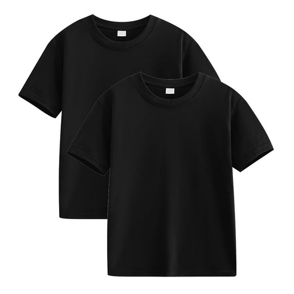 Odeerbi 2-12Y 2PCS Toddler Boys Girls Cotton T-Shirt Summer Short Sleeve Shirts Soft Cotton Basic Tees Solid Color Top Black