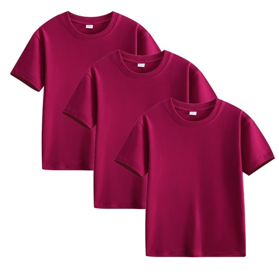 Odeerbi 2-12Y 3PCS Kids Boys Girls Cotton T-Shirt Summer Short Sleeve Shirts Soft Cotton Basic Tees Solid Color Top Burgundy