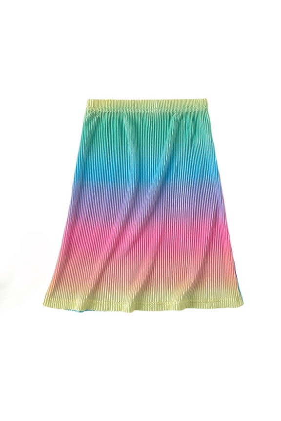 2-12Y Toddler Girls Ice Silk Skirt Colorful Midi Skirt Children Casual Loose Breathable Pleated Skirt Blue