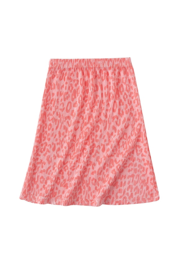 2-12Y Toddler Girls Ice Silk Skirt Floral Midi Skirt Children Casual Loose Breathable Pleated Skirt Pink