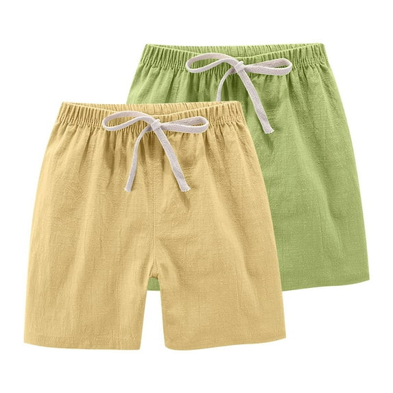 Odeerbi 2-13 Years Kids Boys Girls 2 PCS Summer Cotton Linen Shorts Workout Athletic Sports Shorts Solid Color Casual Drawstring Shorts